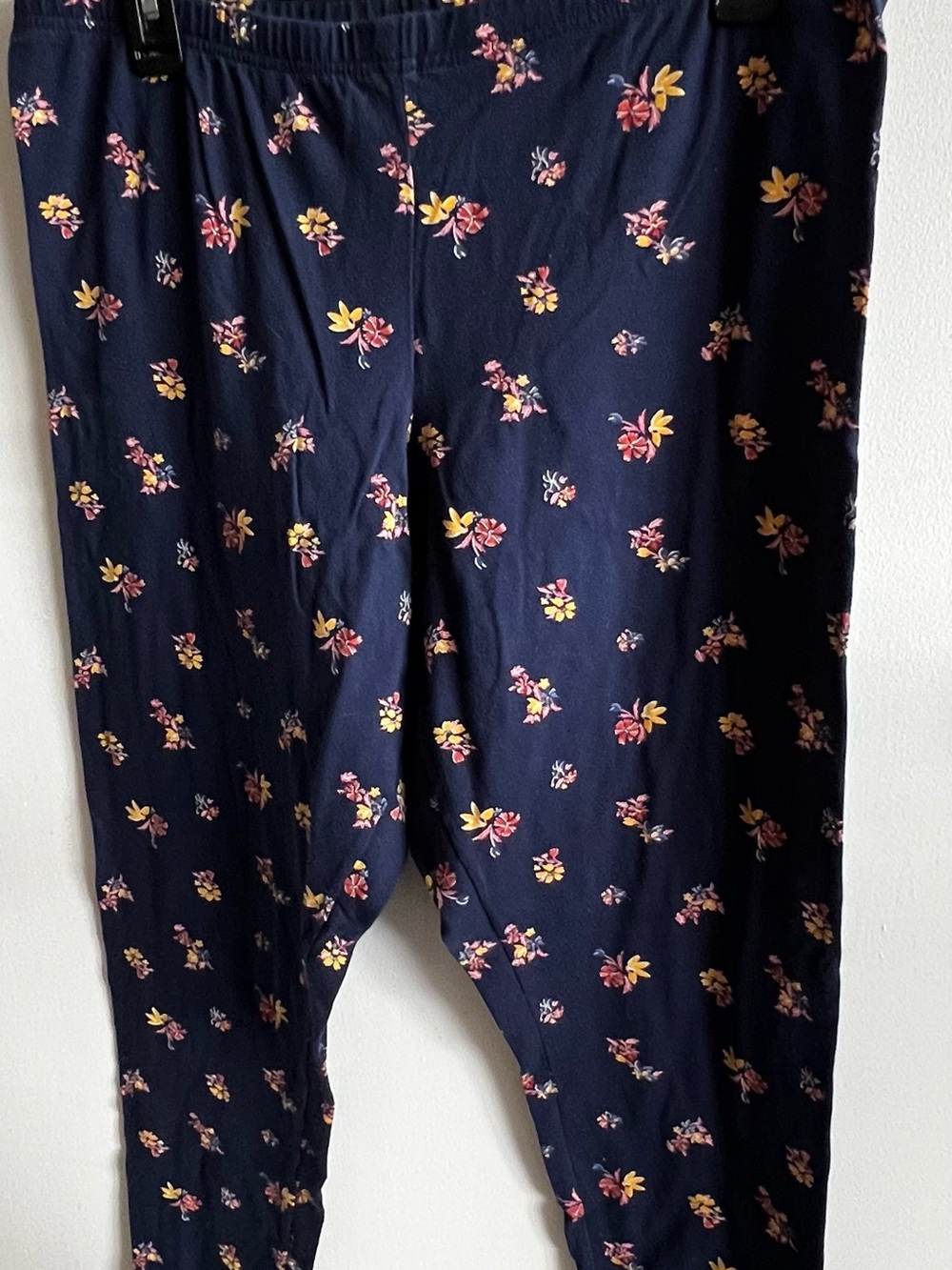 Women’s Navy Floral Print Leggings - Pink & Yellow Flowers